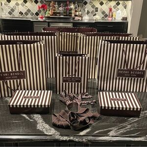 Henri Bendel NY signature Brown and White Striped packaging